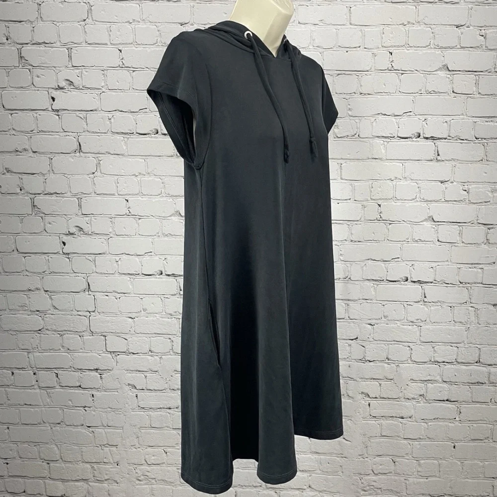 Elan Soft Black Dress Hooded Cap Sleeve Pull Over Pockets USA Made - Picture 3 of 12